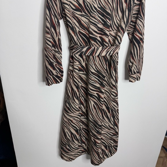 NWT Zara Zebra‎ Print Button Down Shirt Midi Dress Tan/Black/Brown Size Medium - Picture 10 of 13